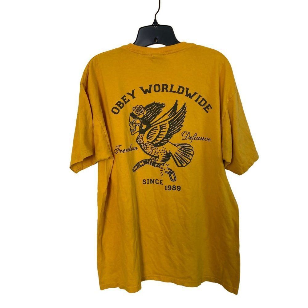 Obey Worldwide Defiance Freedom Skull Eagle Large T-Shirt Tshirt T Shirt Tee Yel